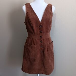 Brown Corduroy Button Down Dress Size Small, Boho Mini Summer Grunge